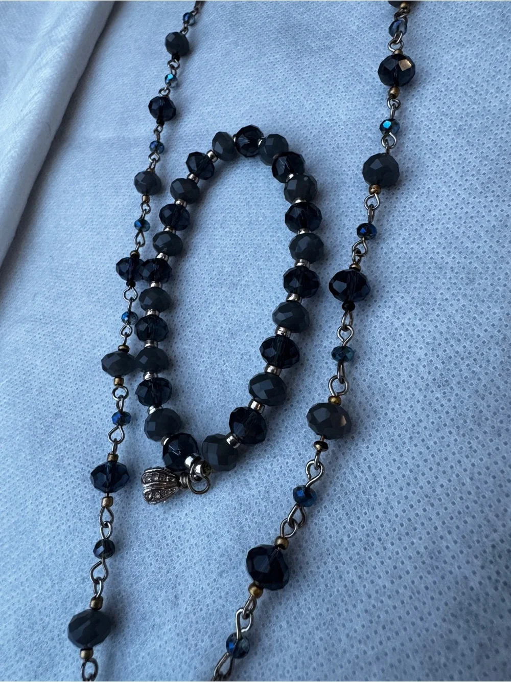 Black Gray Blue Beaded Necklace and Bracelet Set